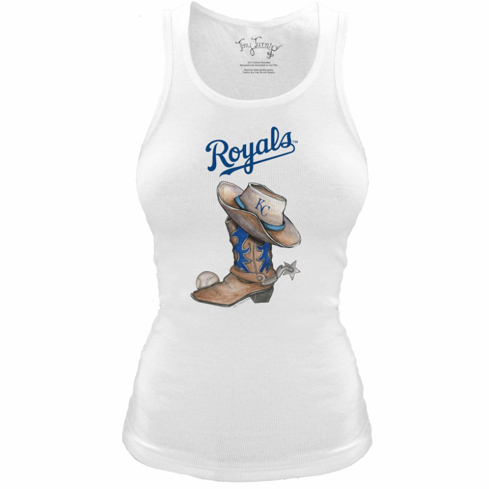 Kansas City Royals Tiny Turnip Women's Fitted Vintage Cowboy Boot Tri-Blend Tank Top White