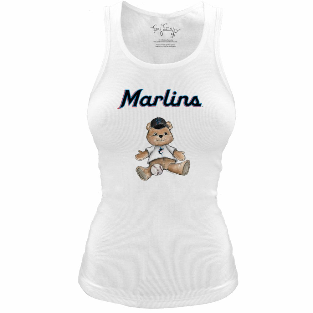 Miami Marlins Tiny Turnip Women's Fitted Teddy Bear Tri-Blend Tank Top White