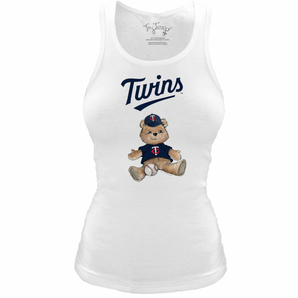 Minnesota Twins Tiny Turnip Women's Fitted Teddy Bear Tri-Blend Tank Top White