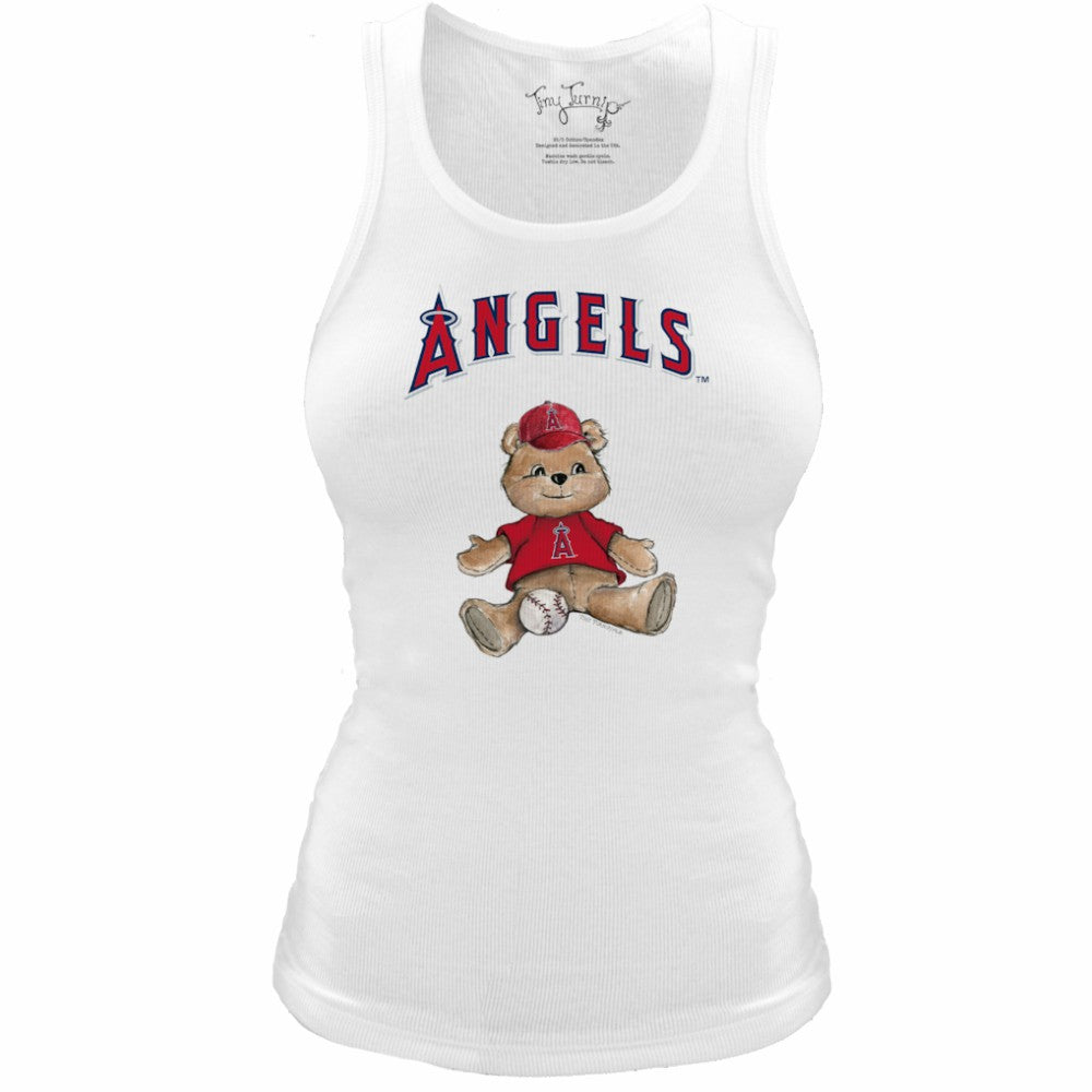 Los Angeles Angels Tiny Turnip Women's Fitted Teddy Bear Tri-Blend Tank Top White