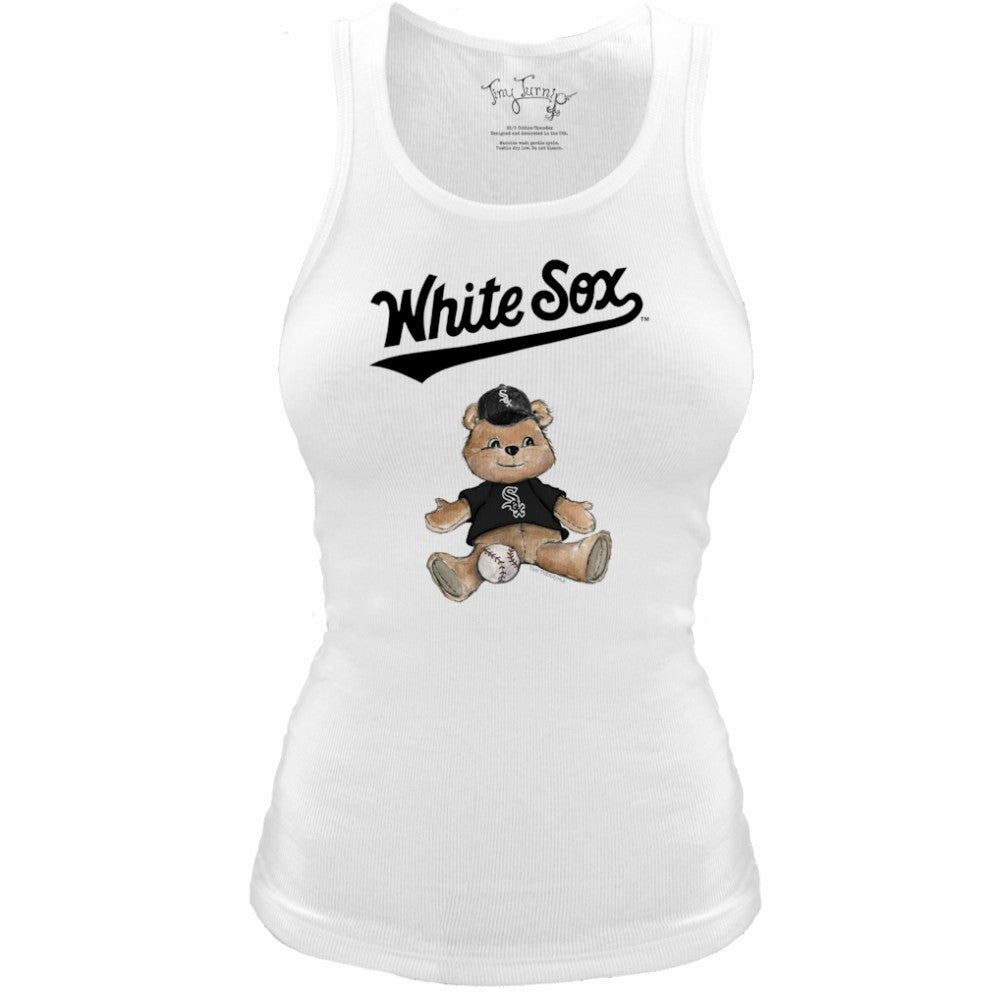 Chicago White Sox Tiny Turnip Women's Fitted Teddy Bear Tri-Blend Tank Top White