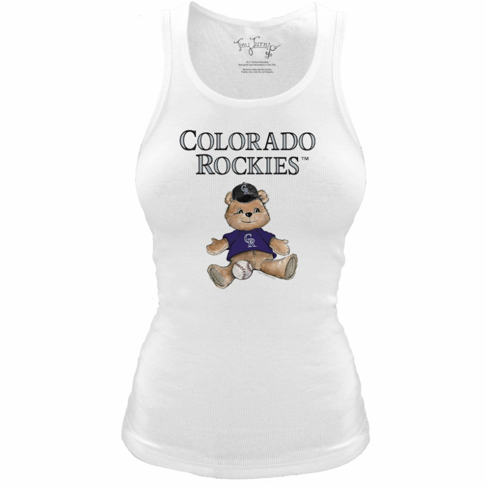 Colorado Rockies Tiny Turnip Women's Fitted Teddy Bear Tri-Blend Tank Top White