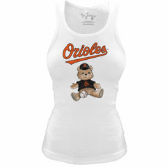Baltimore Orioles Tiny Turnip Women's Fitted Teddy Bear Tri-Blend Tank Top White
