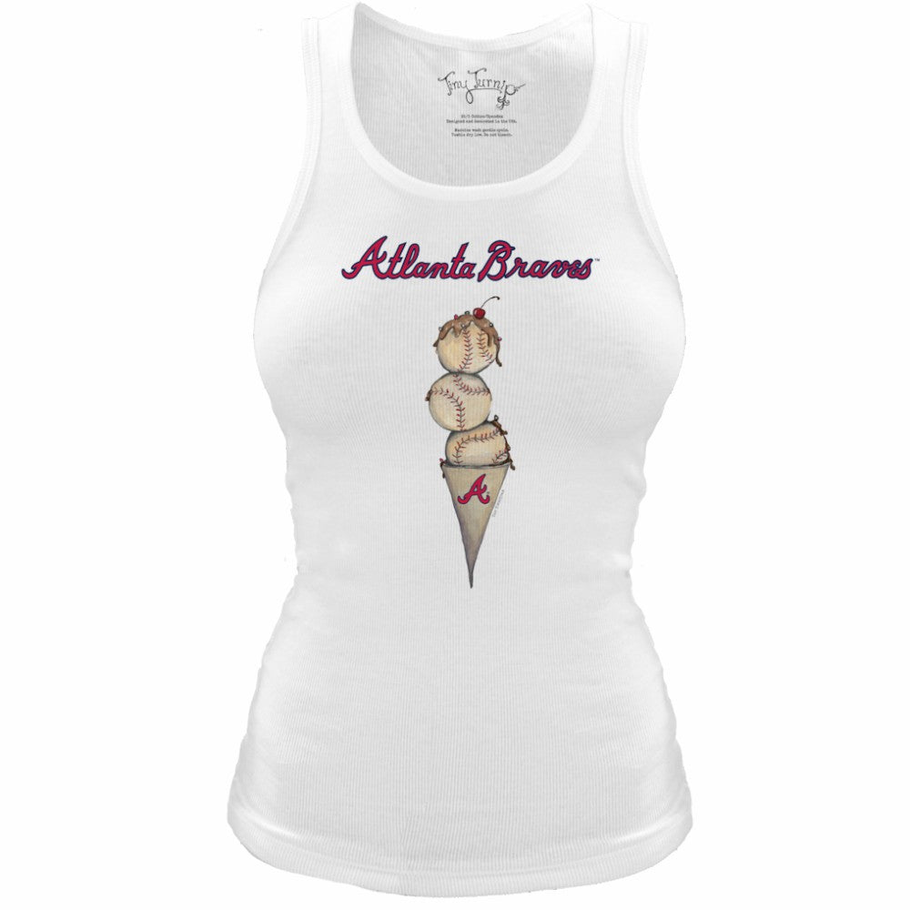 Atlanta Braves Tiny Turnip Women's Fitted Triple Scoop Tri-Blend Tank Top White