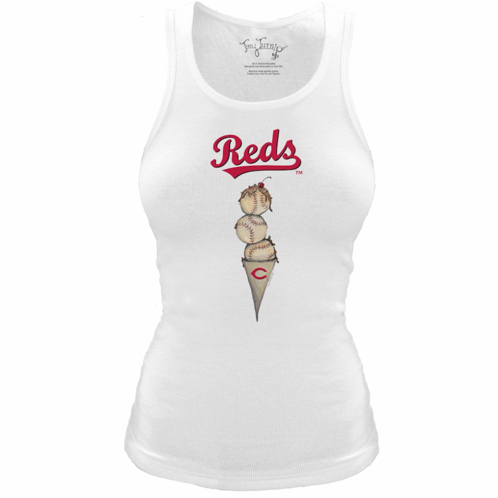 Cincinnati Reds Tiny Turnip Women's Fitted Triple Scoop Tri-Blend Tank Top White