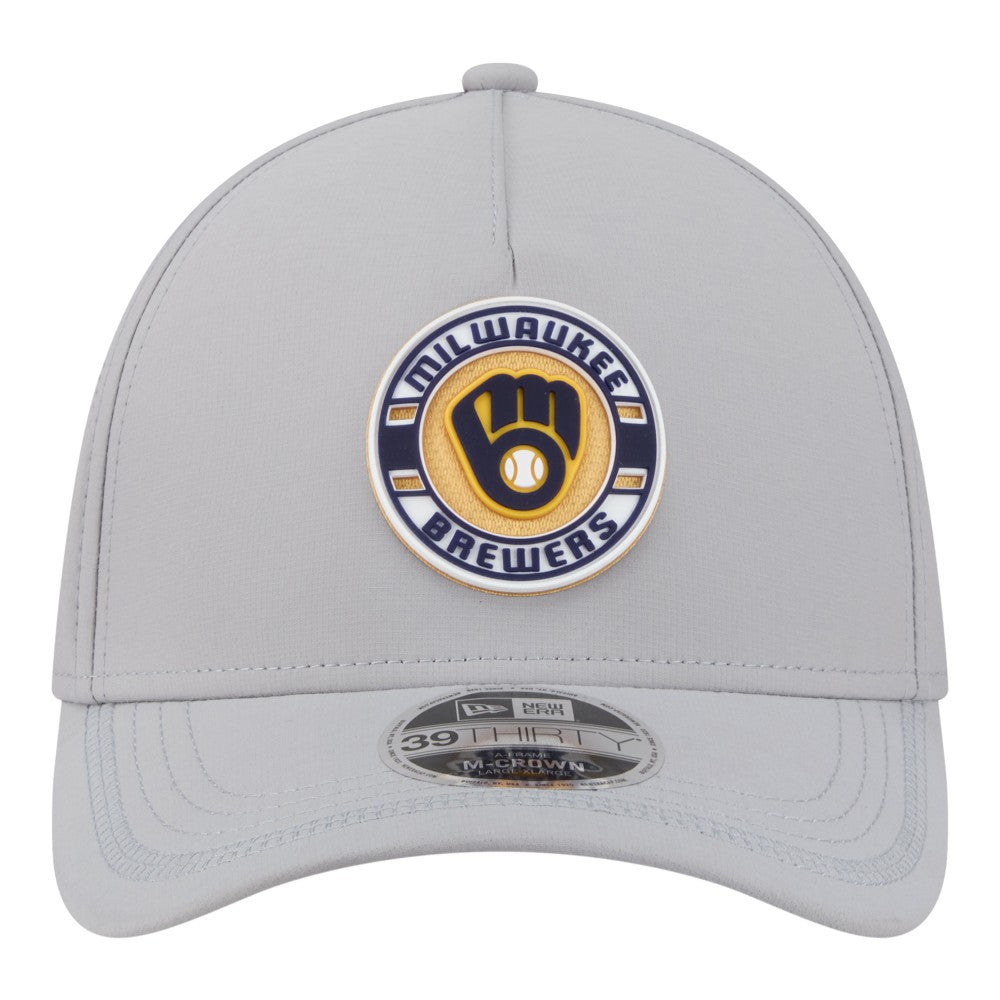 Milwaukee Brewers Patch 39THIRTY A-Frame M-Crown Perforated Flex Hat Gray