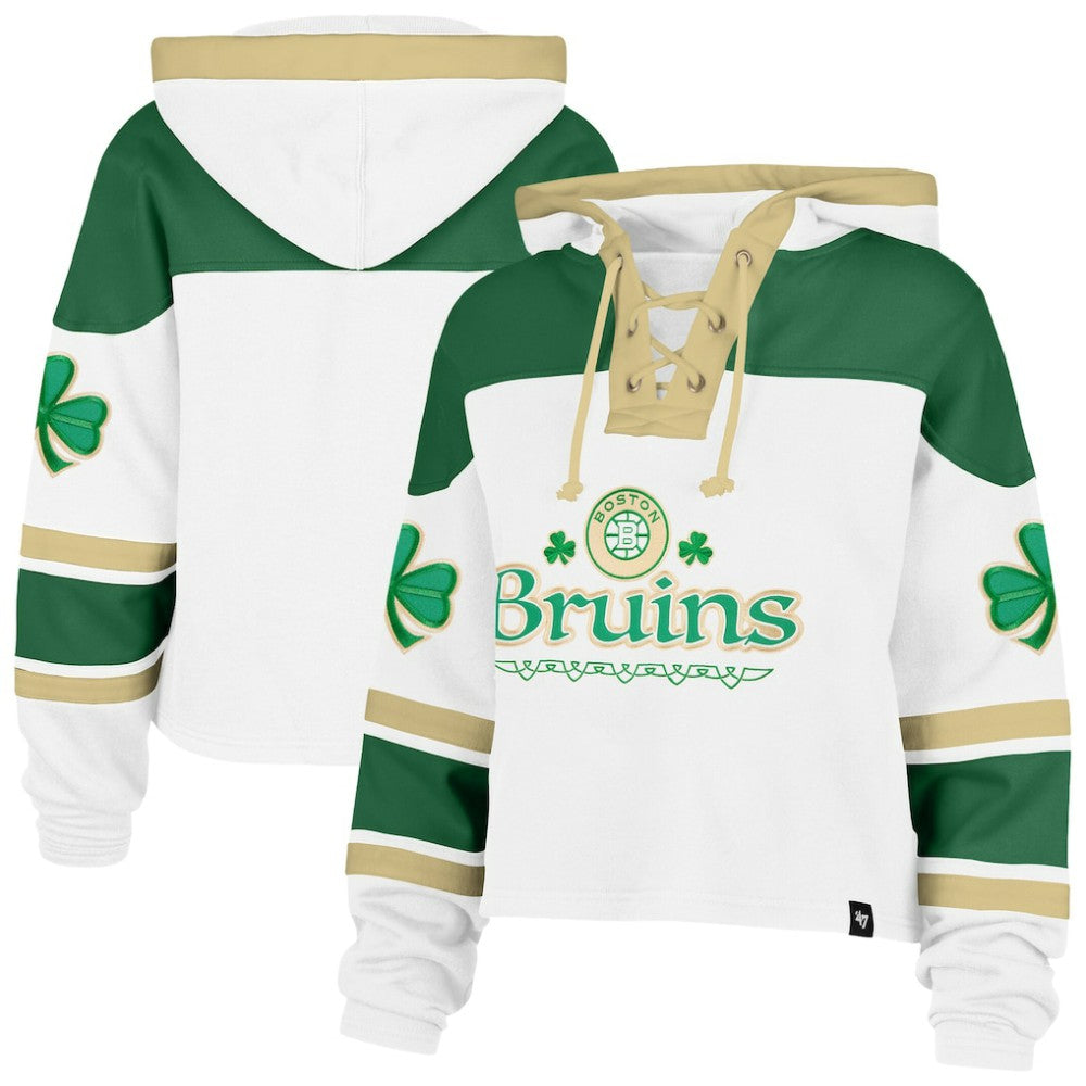 Boston Bruins '47 Women's McLucky Cropped Lacer Hoodie - White Hoodies