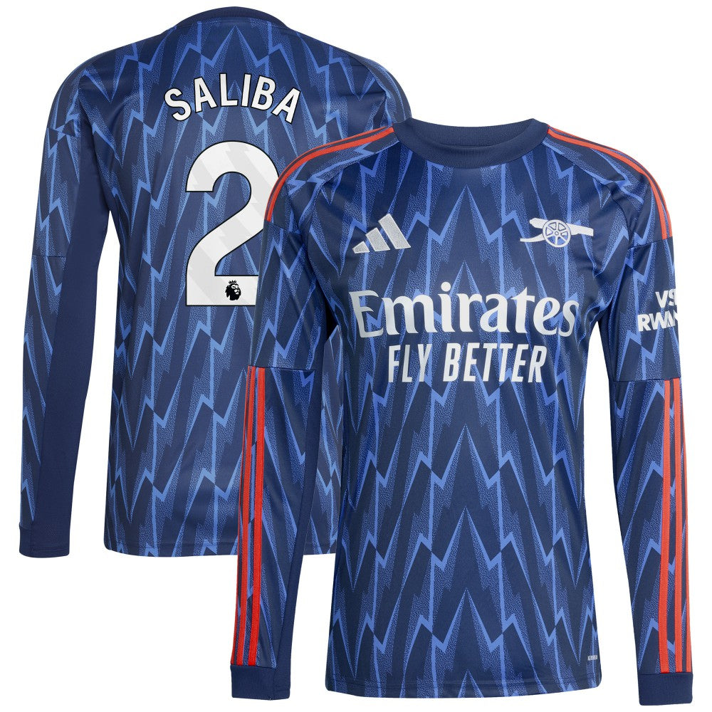 William Saliba Arsenal 2025/26 Away Replica Long Sleeve Player Jersey - Blue cheap
