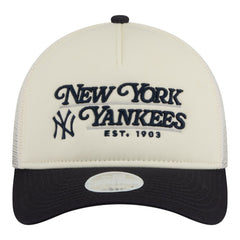 New York Yankees Women's Retro 9FORTY M-Crown A-Frame Trucker Adjustable Hat Light Beige/Navy