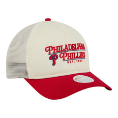 Philadelphia Phillies Women's Retro 9FORTY M-Crown A-Frame Trucker Adjustable Hat Light Beige/Red