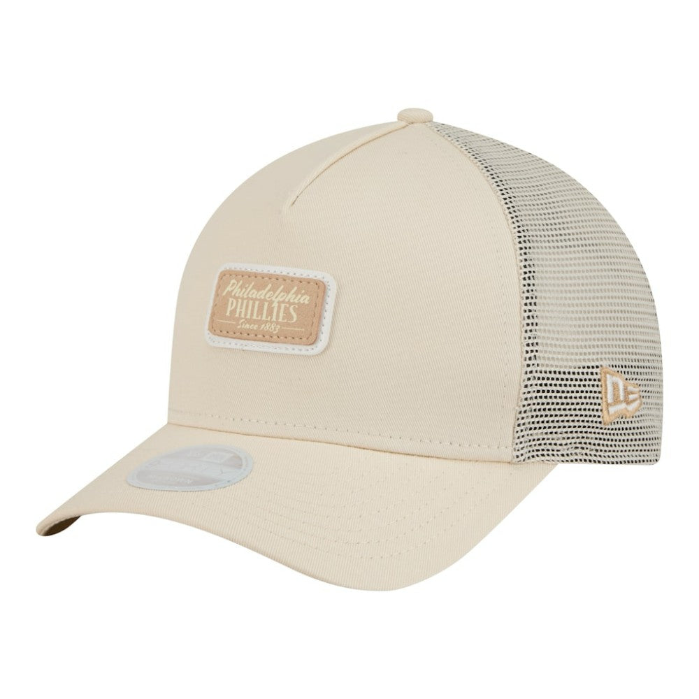 Philadelphia Phillies Women's Tonal Patch 9FORTY M-Crown A-Frame Trucker Adjustable Hat Light Beige