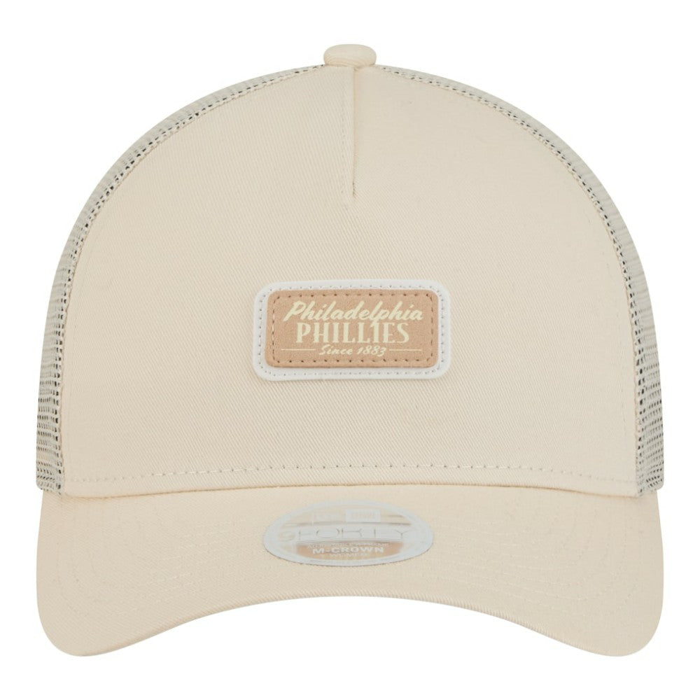 Philadelphia Phillies Women's Tonal Patch 9FORTY M-Crown A-Frame Trucker Adjustable Hat Light Beige