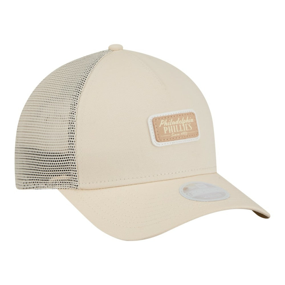 Philadelphia Phillies Women's Tonal Patch 9FORTY M-Crown A-Frame Trucker Adjustable Hat Light Beige