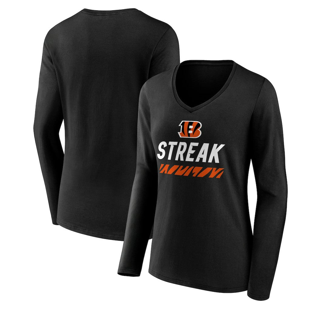 Cincinnati Bengals Women's Streak V-Neck Long Sleeve T-Shirt - Black on sale