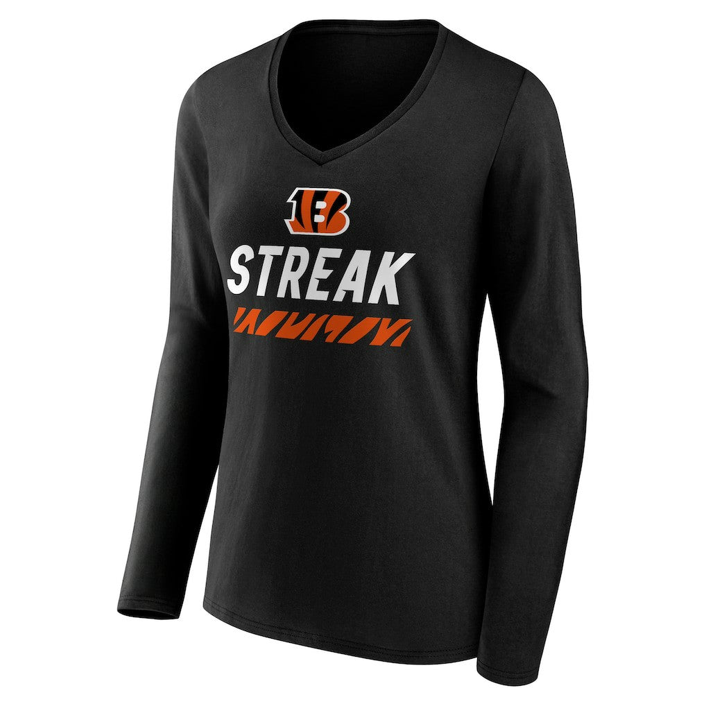 Cincinnati Bengals Women's Streak V-Neck Long Sleeve T-Shirt - Black on sale