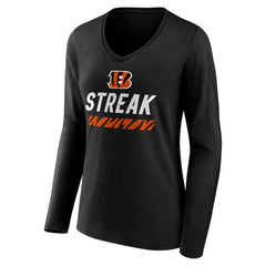 Cincinnati Bengals Women's Streak V-Neck Long Sleeve T-Shirt - Black on sale