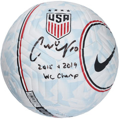 Carli Lloyd USWNT Autographed USA Logo Soccer Ball with "2015, 2019 WC Champ" Inscription