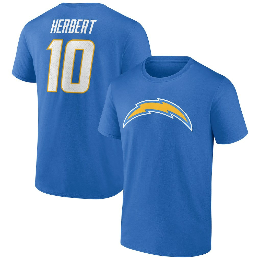 Justin Herbert Los Angeles Chargers Icon Name & Number T-Shirt - Powder Blue sale