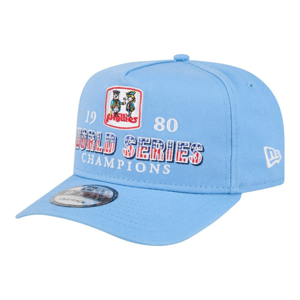 Philadelphia Phillies 1980 World Series Champions Throwback 9FIFTY A-Frame Snapback Hat Light Blue