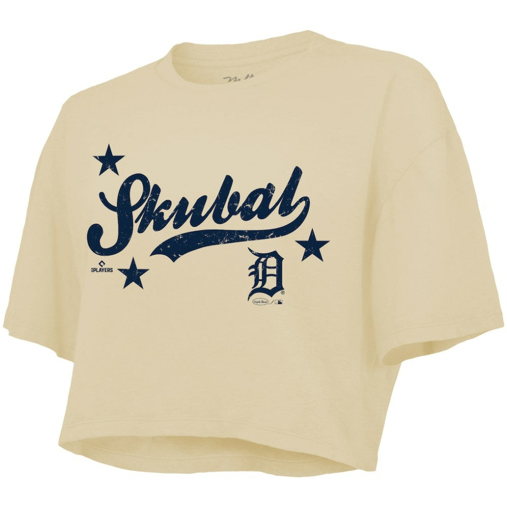Tarik Skubal Detroit Tigers Majestic Threads Women's Boxy Crop Top Cream