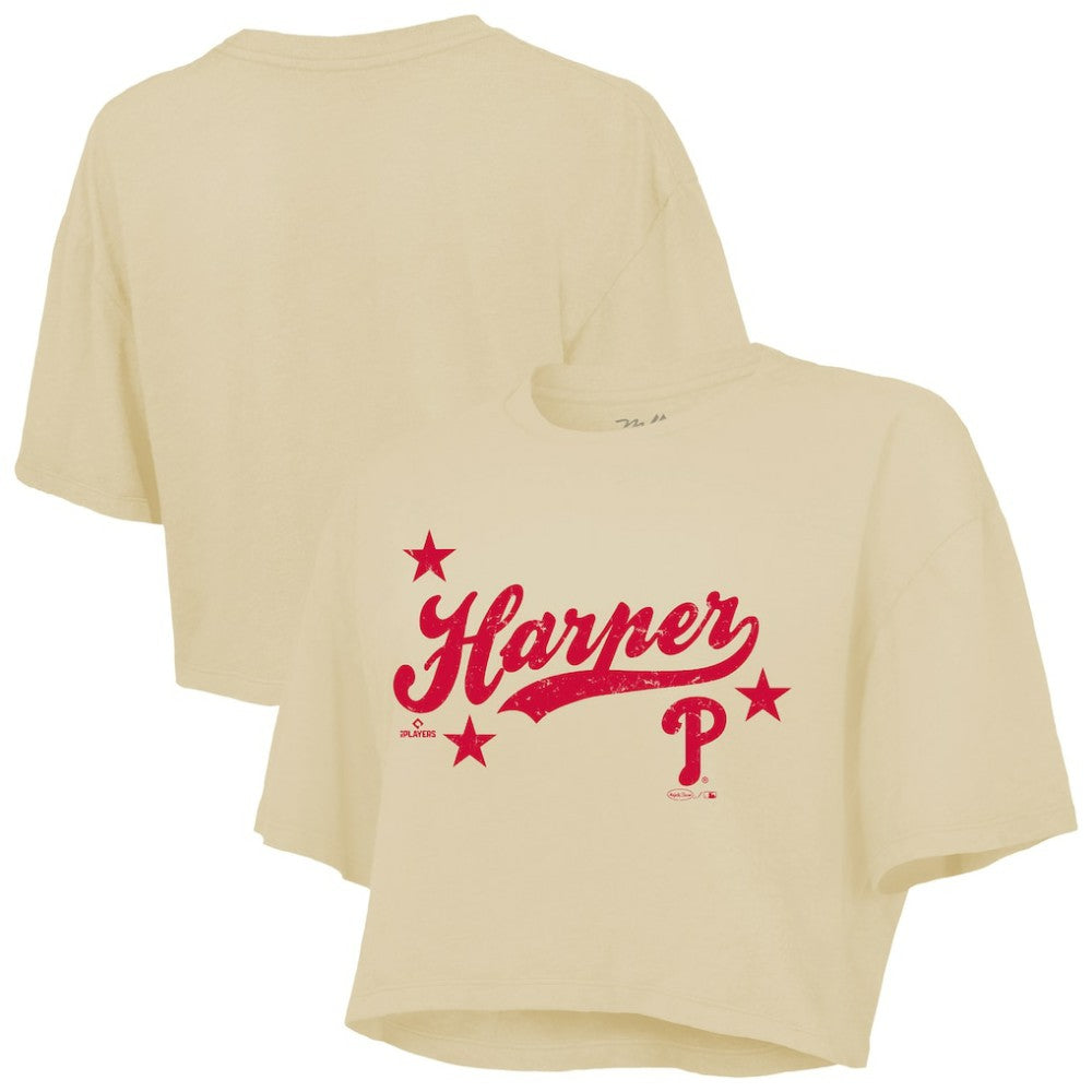 Bryce Harper Philadelphia Phillies Majestic Threads Women's Boxy Crop Top Cream