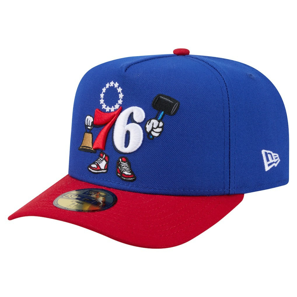 Philadelphia 76ers Injection Cartoon Logo A-Frame 59FIFTY Fitted Hat - Blue outlet