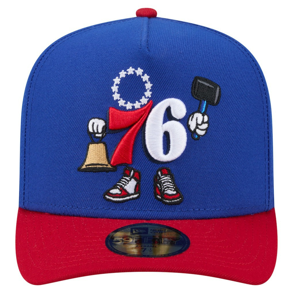 Philadelphia 76ers Injection Cartoon Logo A-Frame 59FIFTY Fitted Hat - Blue outlet