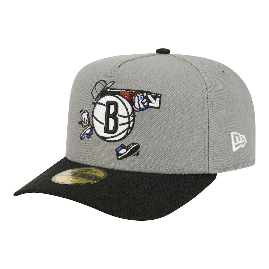 Brooklyn Nets Injection Cartoon Logo A-Frame 59FIFTY Fitted Hat - Gray outlet