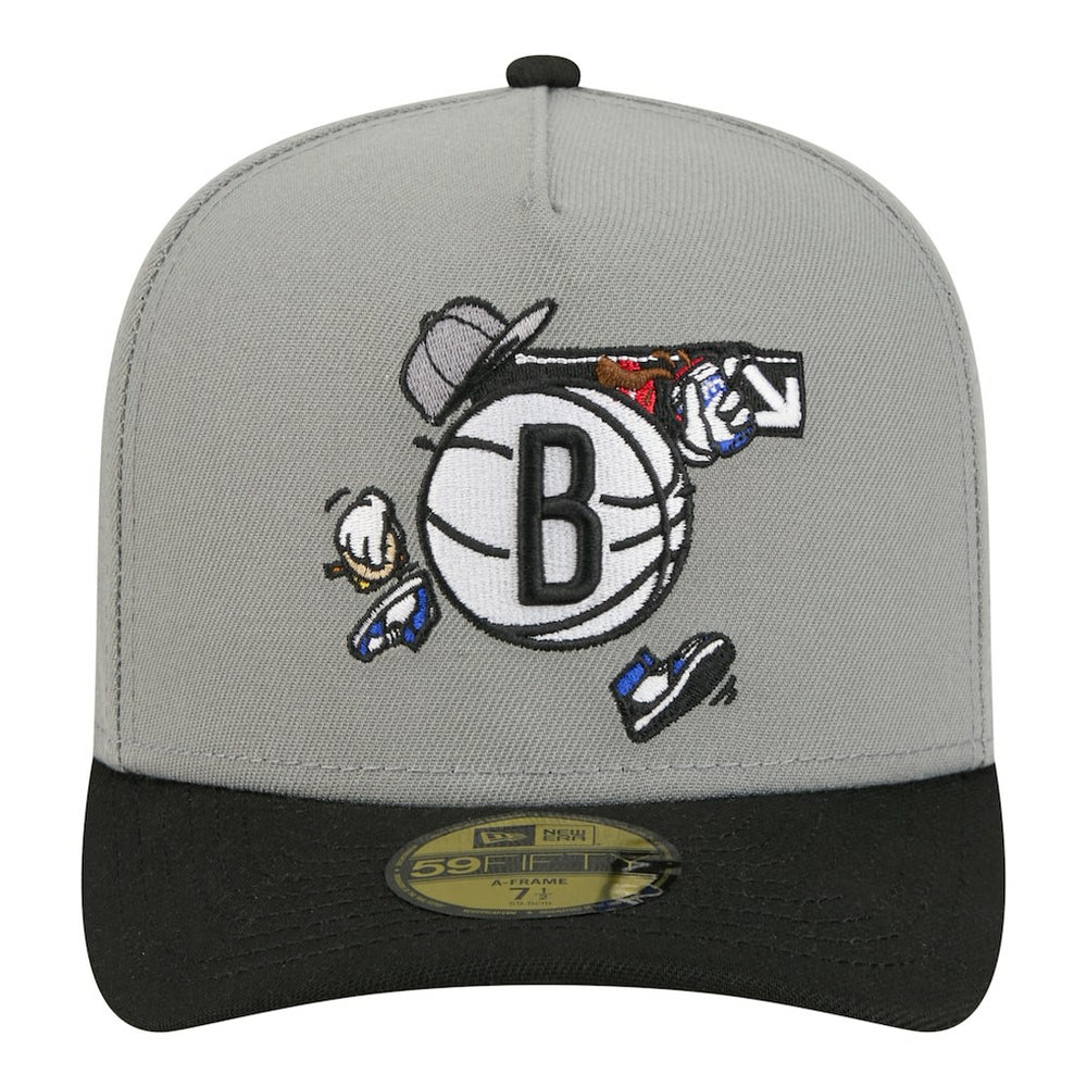 Brooklyn Nets Injection Cartoon Logo A-Frame 59FIFTY Fitted Hat - Gray outlet