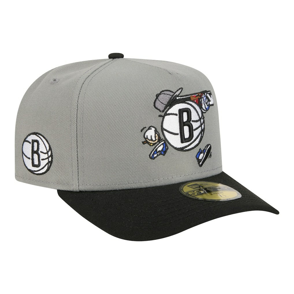Brooklyn Nets Injection Cartoon Logo A-Frame 59FIFTY Fitted Hat - Gray outlet