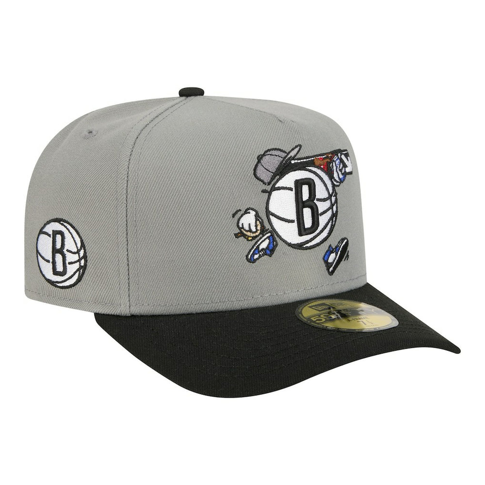 Brooklyn Nets Injection Cartoon Logo A-Frame 59FIFTY Fitted Hat - Gray outlet