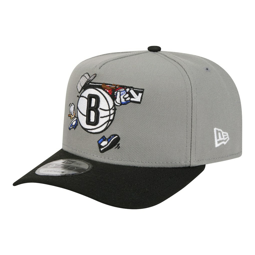 Brooklyn Nets Injection Cartoon Logo A-Frame 9FIFTY Adjustable Hat - Gray cheap