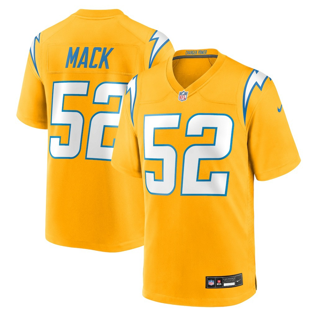 Khalil Mack Los Angeles Chargers Alternate Charger Power Game Player Jersey - Gold on sale