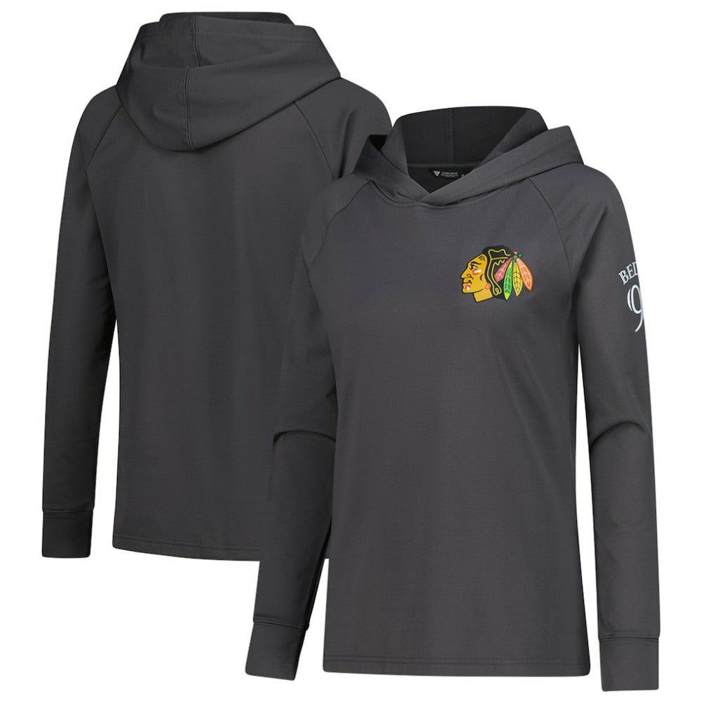 Connor Bedard Chicago Blackhawks Levelwear Women's Impression Name & Number Raglan Hoodie - Charcoal Hoodies