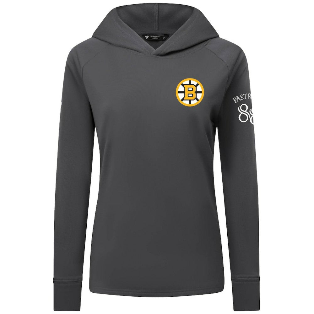 David Pastrnak Boston Bruins Levelwear Women's Impression Name & Number Raglan Hoodie - Charcoal Hoodies