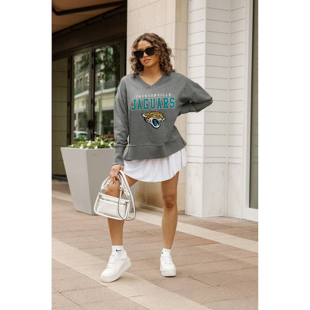 Jacksonville Jaguars Gameday Couture Women's French Terry V-Neck Pullover Sweatshirt - Gray on sale