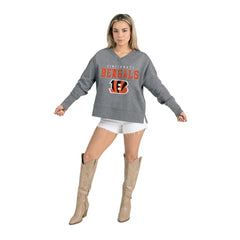 Cincinnati Bengals Gameday Couture Women's French Terry V-Neck Pullover Sweatshirt - Gray online