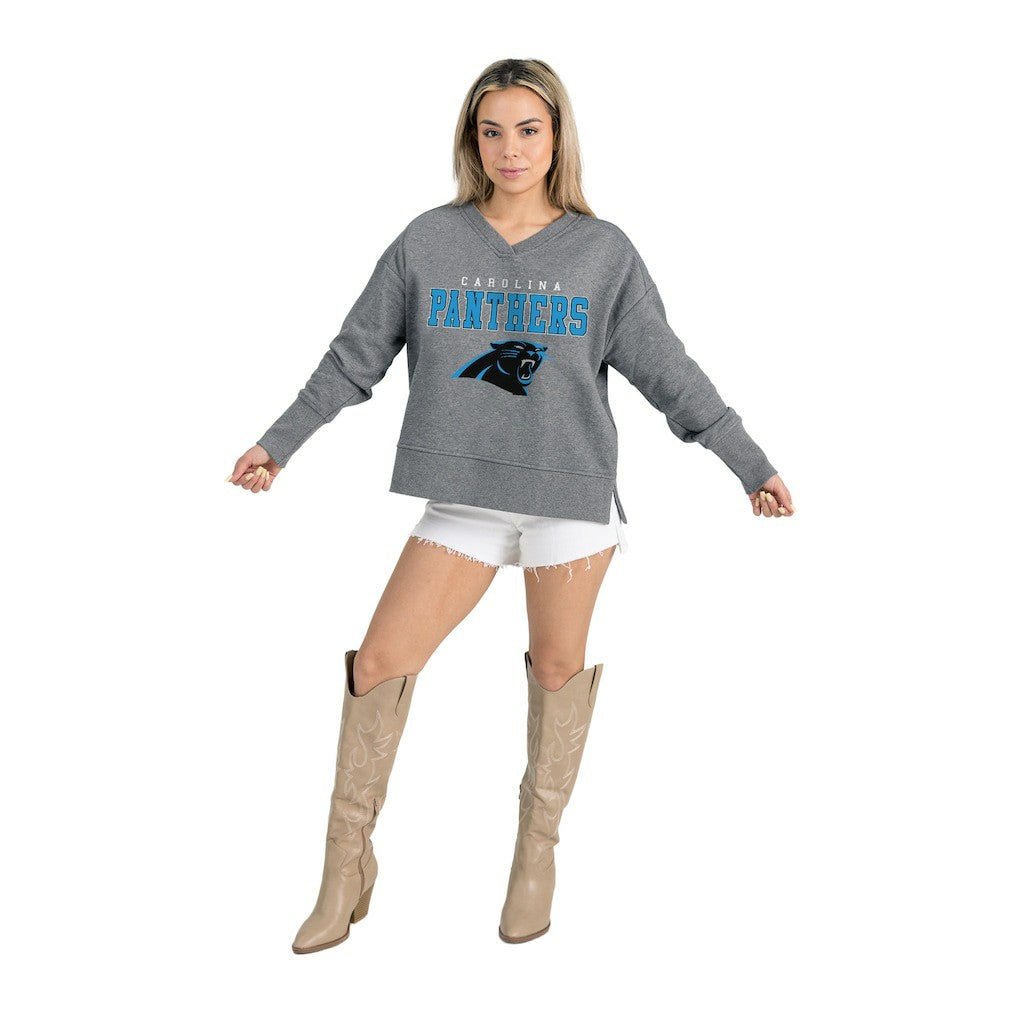 Carolina Panthers Gameday Couture Women's French Terry V-Neck Pullover Sweatshirt - Gray on sale