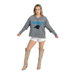 Carolina Panthers Gameday Couture Women's French Terry V-Neck Pullover Sweatshirt - Gray on sale