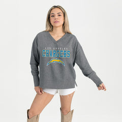 Los Angeles Chargers Gameday Couture Women's French Terry V-Neck Pullover Sweatshirt - Gray discount