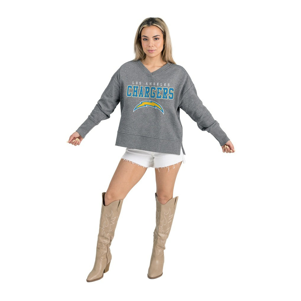 Los Angeles Chargers Gameday Couture Women's French Terry V-Neck Pullover Sweatshirt - Gray discount