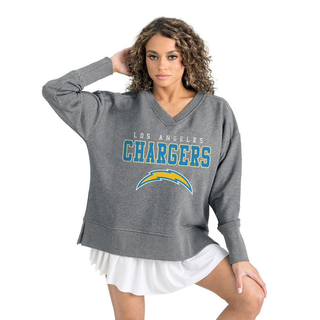 Los Angeles Chargers Gameday Couture Women's French Terry V-Neck Pullover Sweatshirt - Gray discount