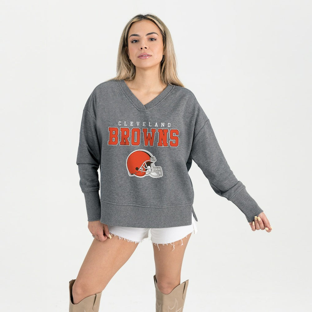 Cleveland Browns Gameday Couture Women's French Terry V-Neck Pullover Sweatshirt - Gray outlet