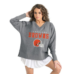Cleveland Browns Gameday Couture Women's French Terry V-Neck Pullover Sweatshirt - Gray outlet