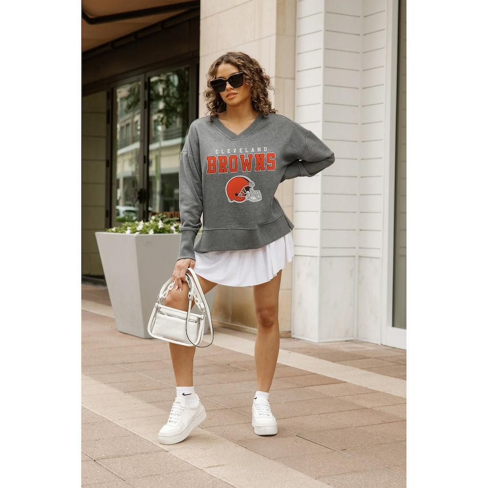 Cleveland Browns Gameday Couture Women's French Terry V-Neck Pullover Sweatshirt - Gray outlet