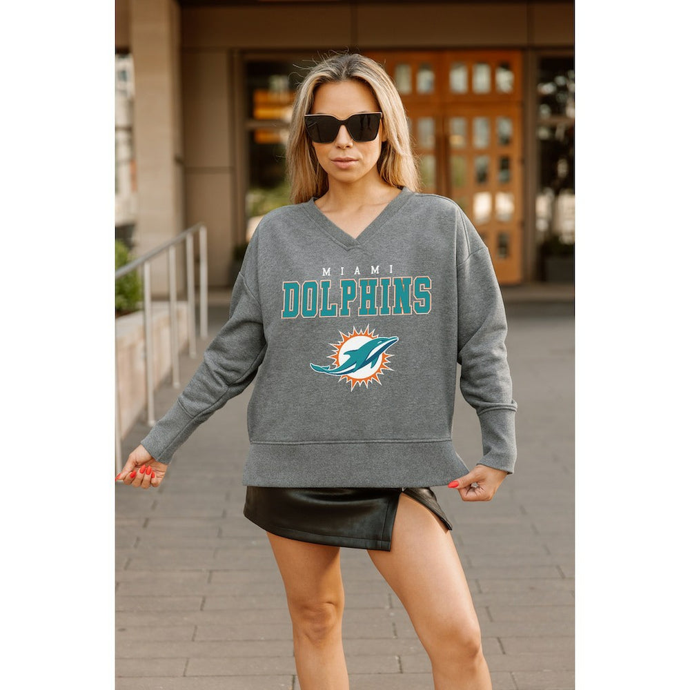 Miami Dolphins Gameday Couture Women's French Terry V-Neck Pullover Sweatshirt - Gray discount