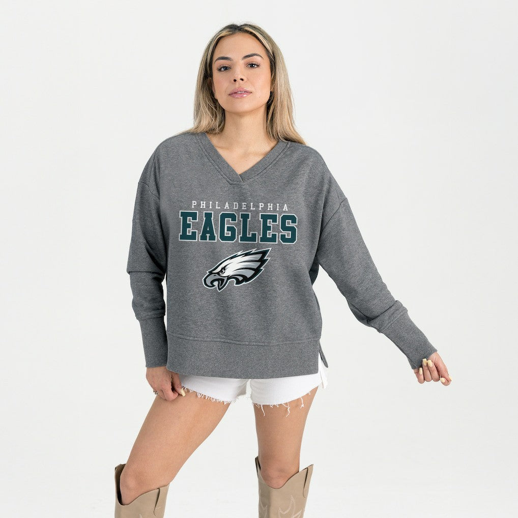 Philadelphia Eagles Gameday Couture Women's French Terry V-Neck Pullover Sweatshirt - Gray online