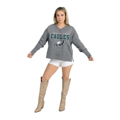 Philadelphia Eagles Gameday Couture Women's French Terry V-Neck Pullover Sweatshirt - Gray online