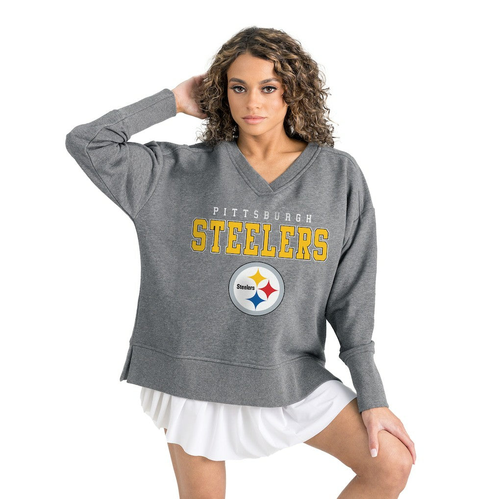 Pittsburgh Steelers Gameday Couture Women's French Terry V-Neck Pullover Sweatshirt - Gray cheap