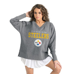 Pittsburgh Steelers Gameday Couture Women's French Terry V-Neck Pullover Sweatshirt - Gray cheap